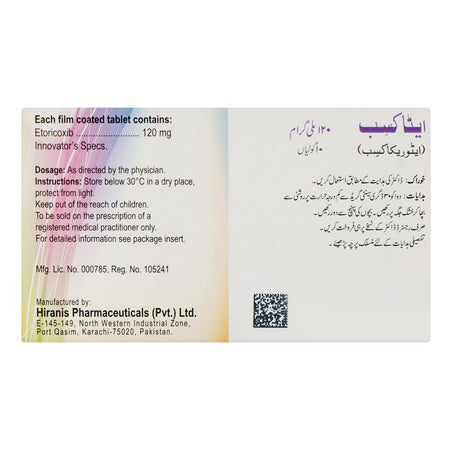 Hiranis Pharmaceuticals Etoxib Tablet, 120mg, 10-Pack - Image 2
