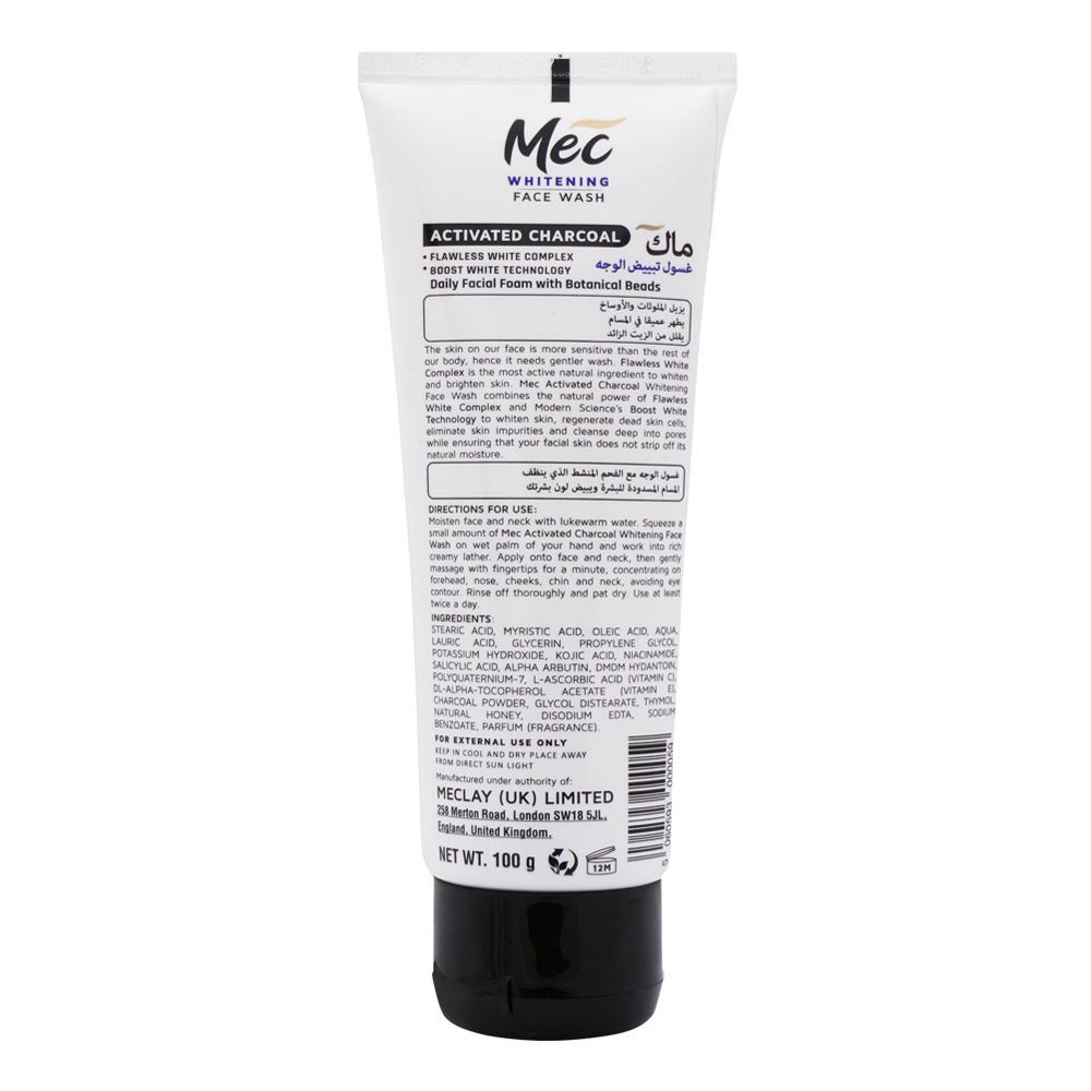 Mec Whitening Activated Charcoal Face Wash, 100g - Image 2