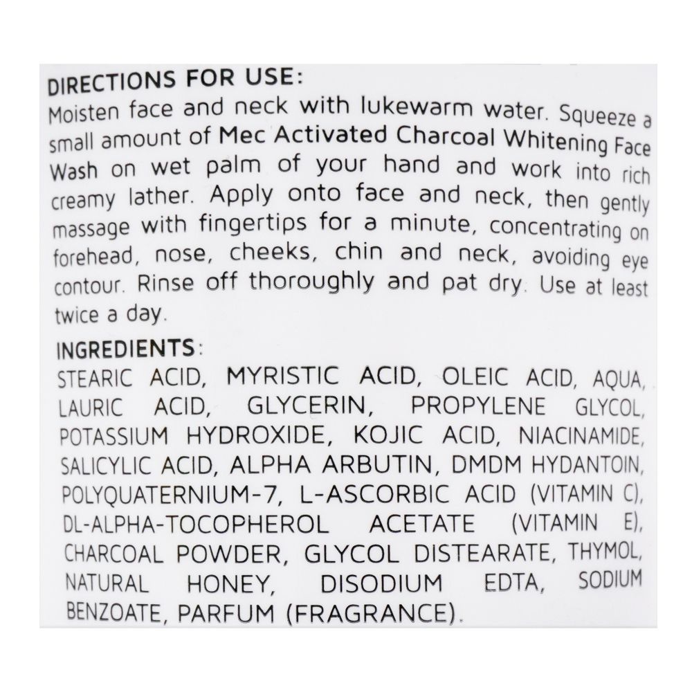 Mec Whitening Activated Charcoal Face Wash, 100g - Image 3
