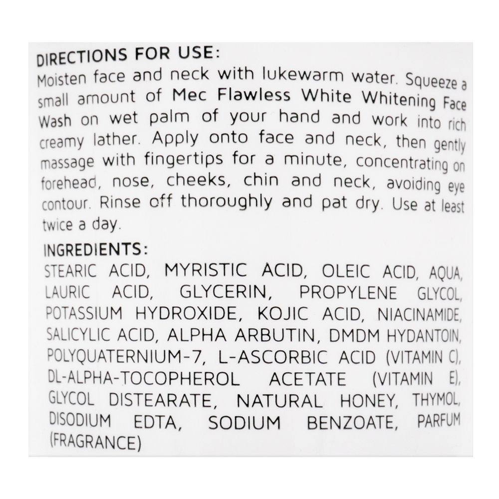 Mec Whitening Flawless White Face Wash, 100g - Image 3