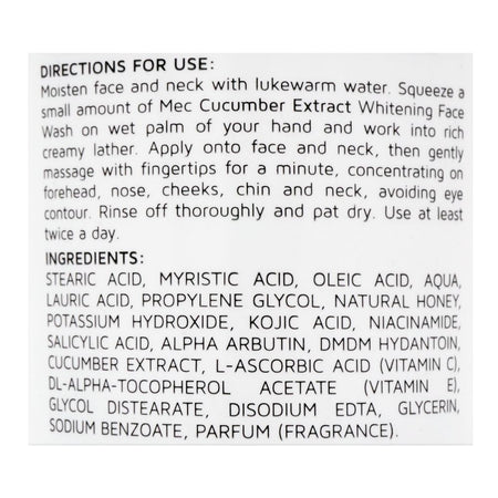 Mec Whitening Cucumber Extract Face Wash, 100g - Image 3