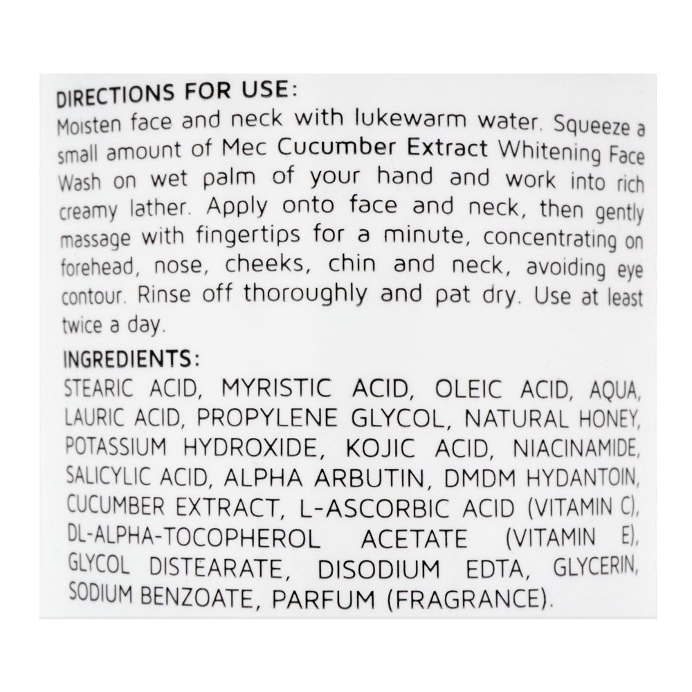 Mec Whitening Cucumber Extract Face Wash, 100g - Image 3