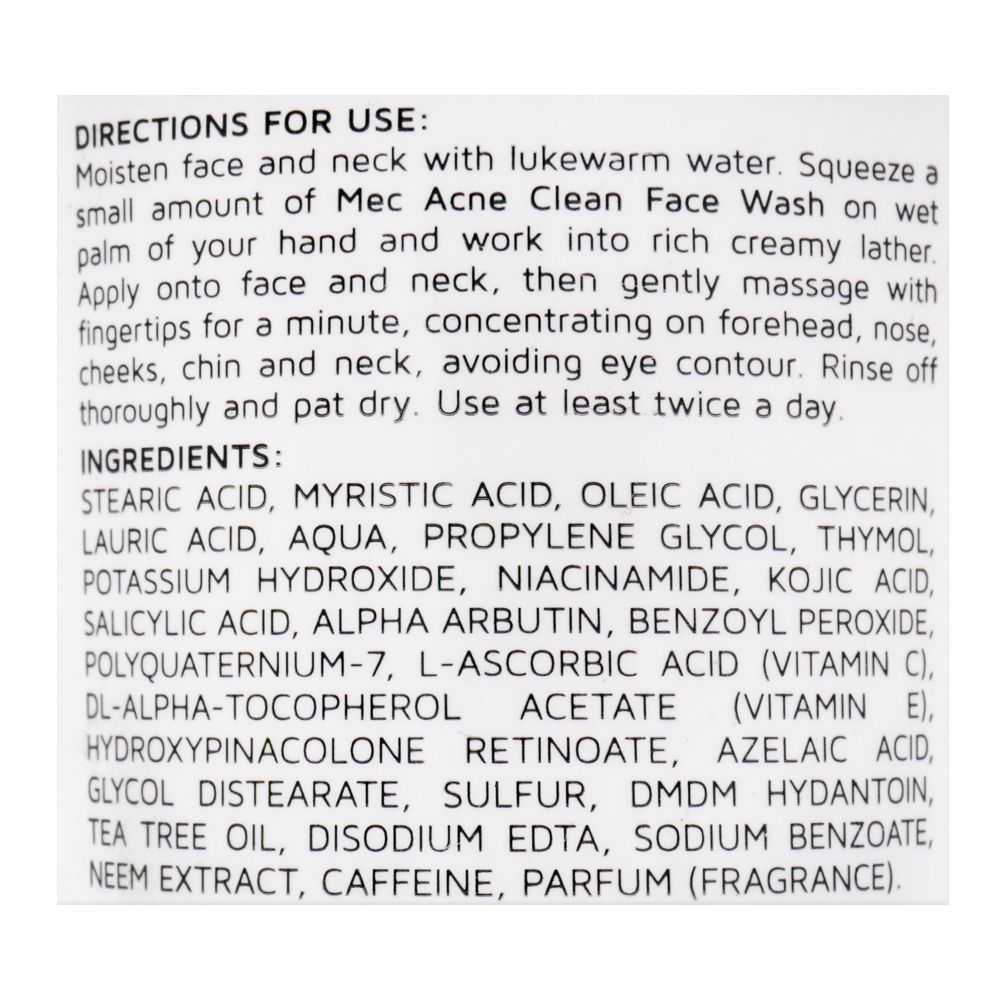 Mec Whitening Acne Clean Face Wash, 100g - Image 3