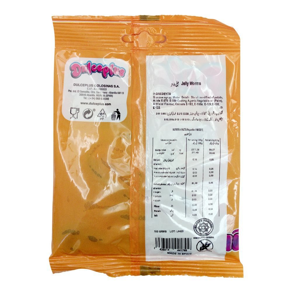 Dulceplus Worms Jelly, Gluten Free, Pouch, 100g - Image 2