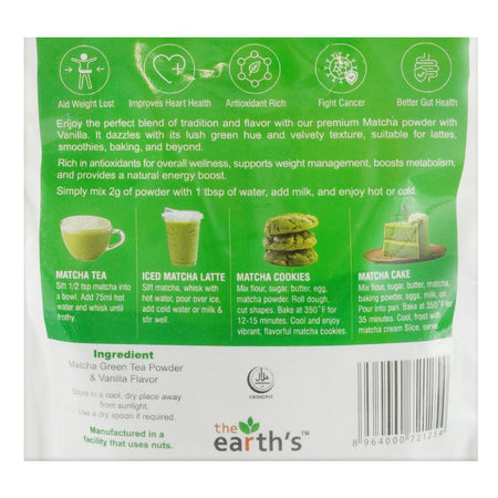 The Earth's Vanilla Matcha Powder, 100g - Image 3