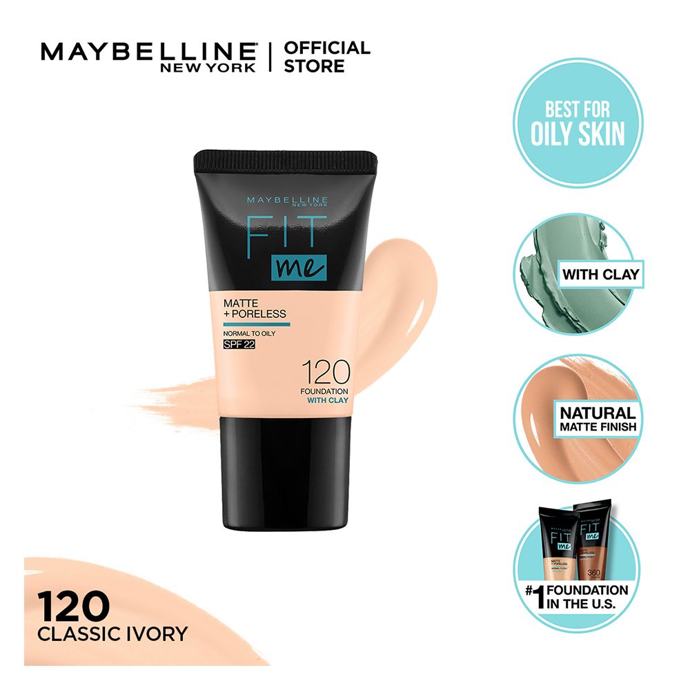 Maybelline New York Fit Me Matte + Poreless Liquid Foundation, 120, Classic Ivory, 18ml - Main Image