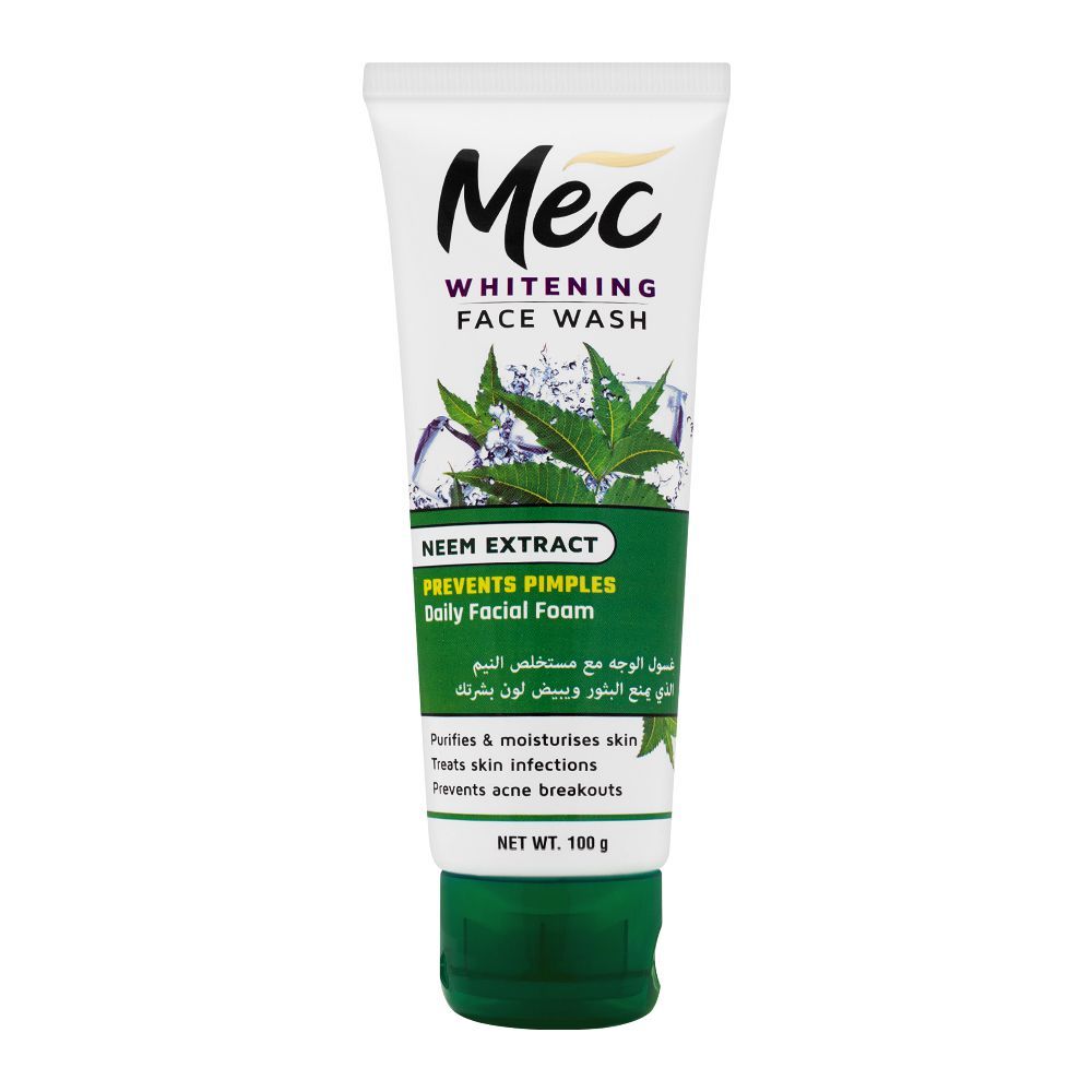 Mec Whitening Face Wash, Prevents Pimples, Daily Facial Foam, Neem Extract, 100g - Main Image