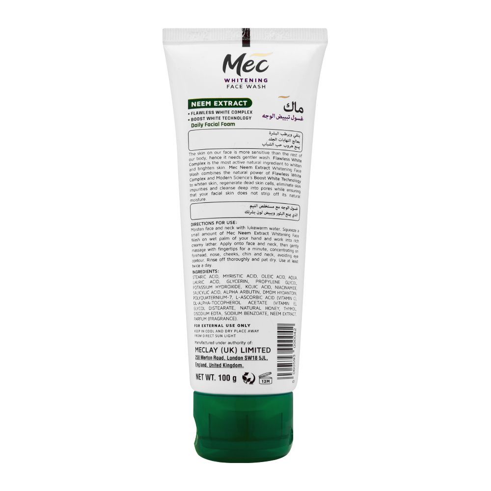 Mec Whitening Face Wash, Prevents Pimples, Daily Facial Foam, Neem Extract, 100g - Image 2