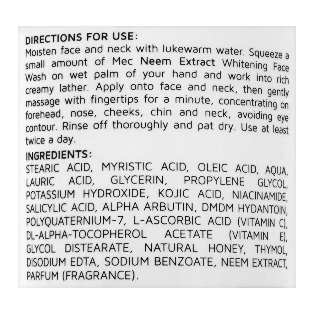 Mec Whitening Face Wash, Prevents Pimples, Daily Facial Foam, Neem Extract, 100g - Image 3