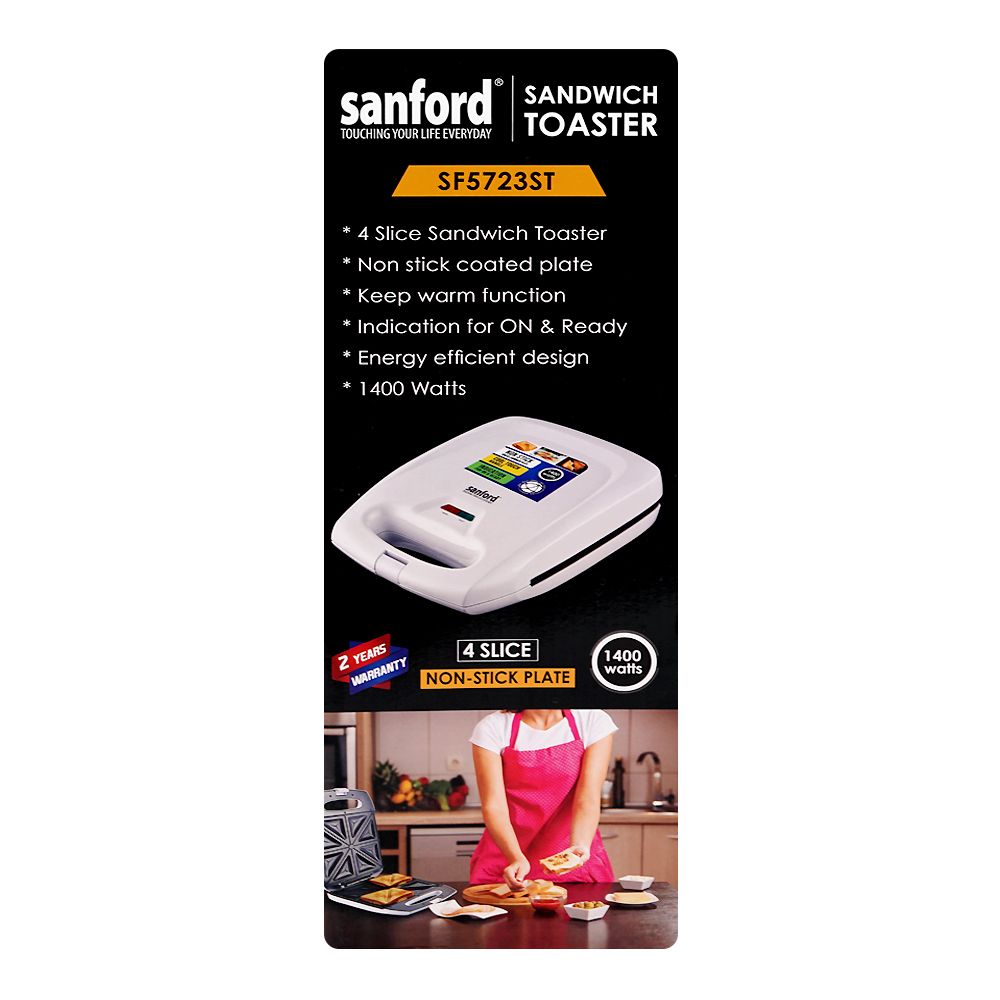 Sanford 4 Slice Non-Stick Plate Sandwich Toaster, 1400W, 220-240V, SF-5723ST - Image 5
