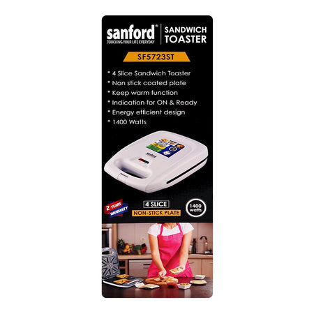 Sanford 4 Slice Non-Stick Plate Sandwich Toaster, 1400W, 220-240V, SF-5723ST - Image 5