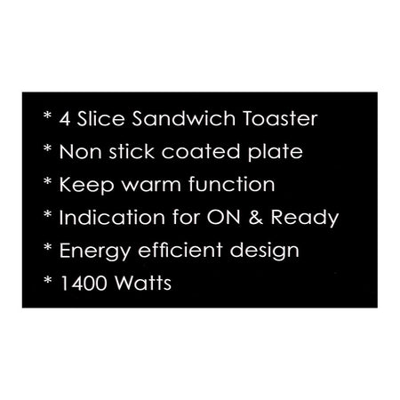 Sanford 4 Slice Non-Stick Plate Sandwich Toaster, 1400W, 220-240V, SF-5723ST - Image 6