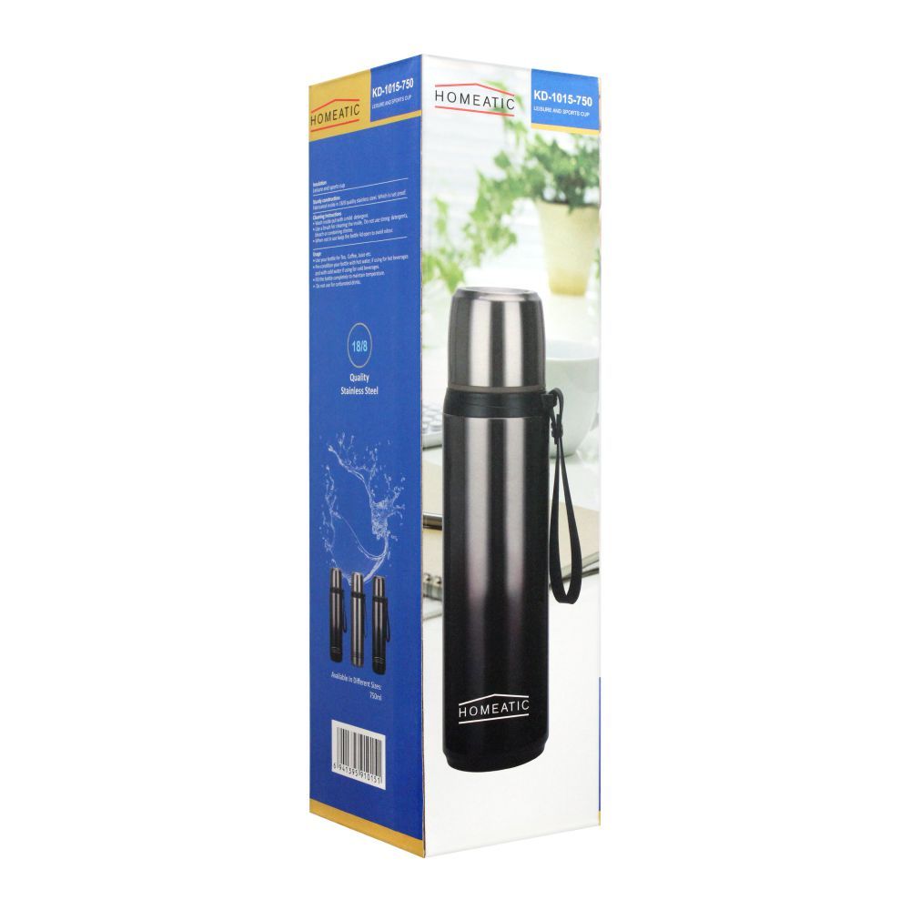 Homeatic Steel Sports Water Bottle, Silver, 750ml, KD-1015 - Image 2