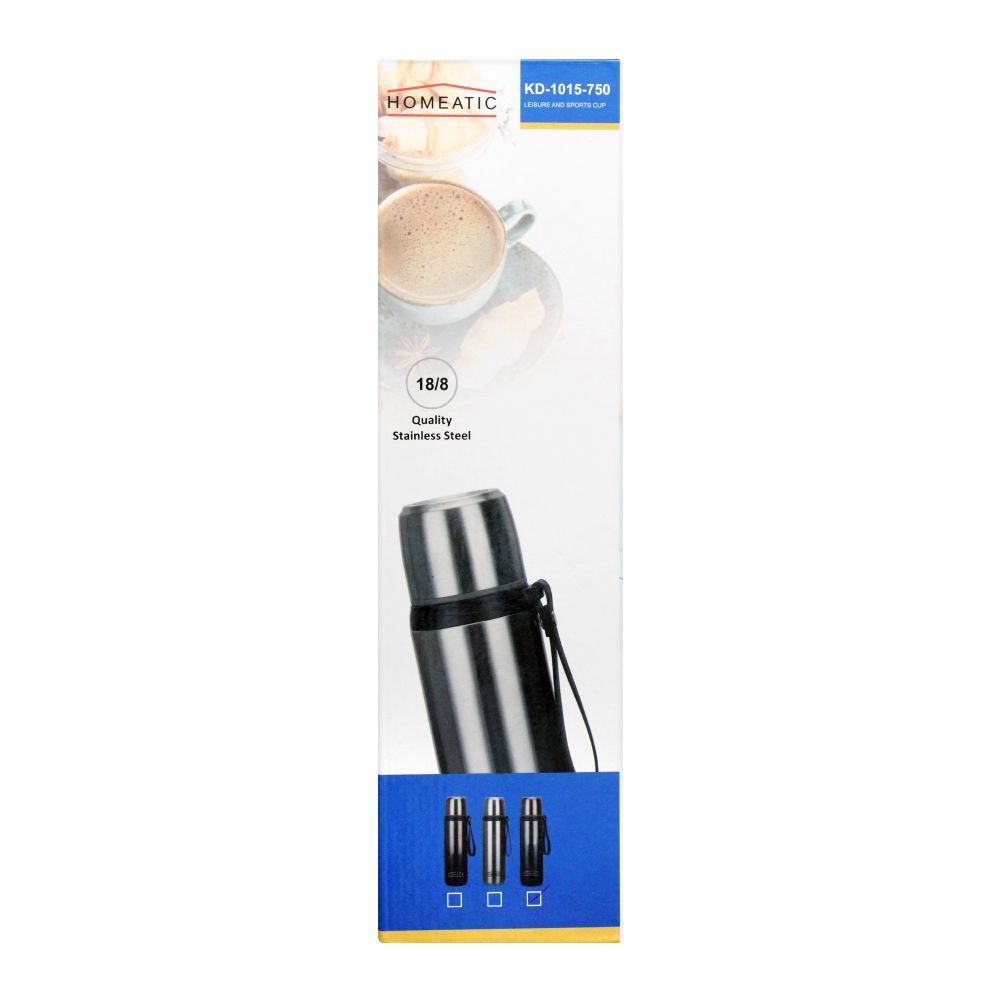 Homeatic Steel Sports Water Bottle, Silver, 750ml, KD-1015 - Image 3