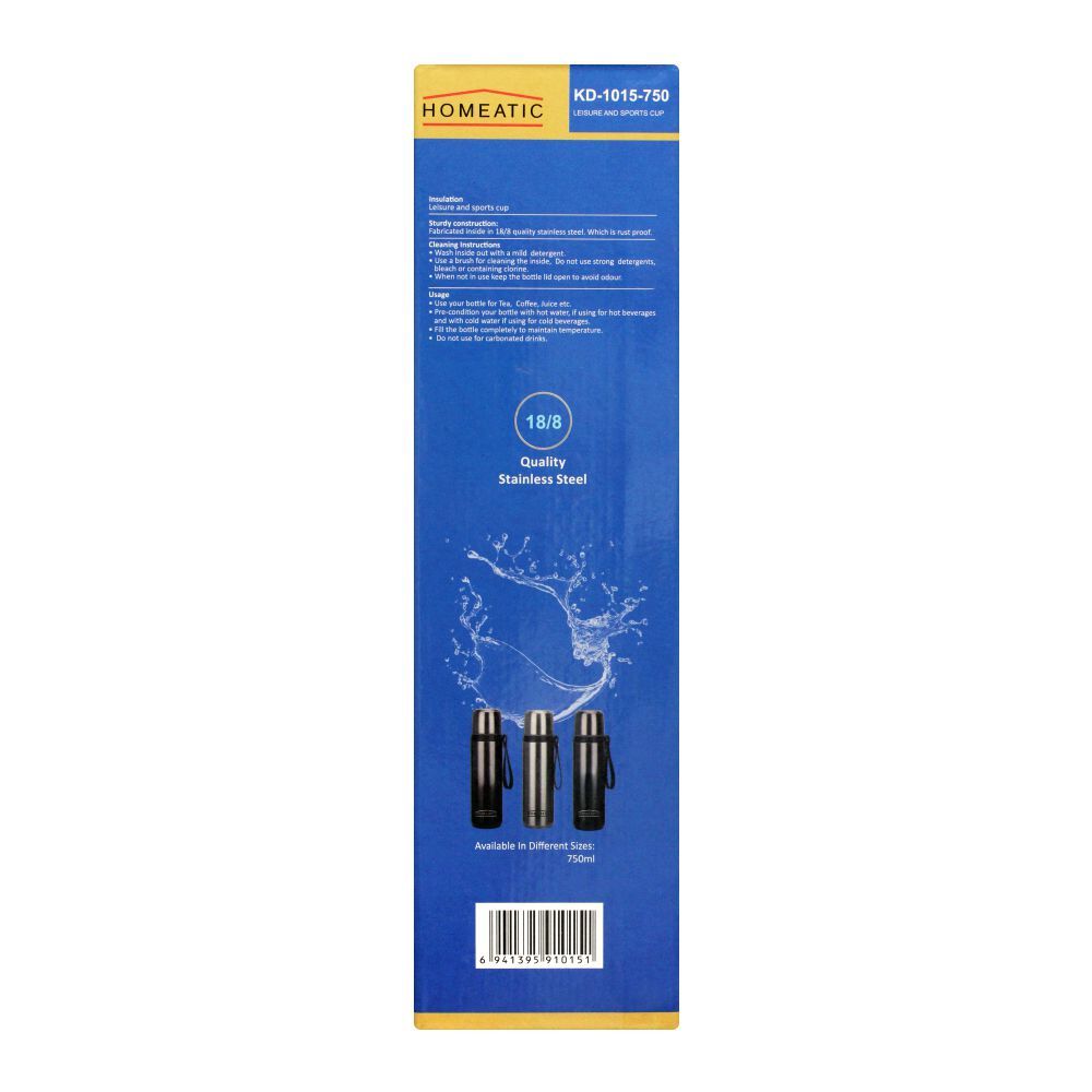 Homeatic Steel Sports Water Bottle, Silver, 750ml, KD-1015 - Image 4