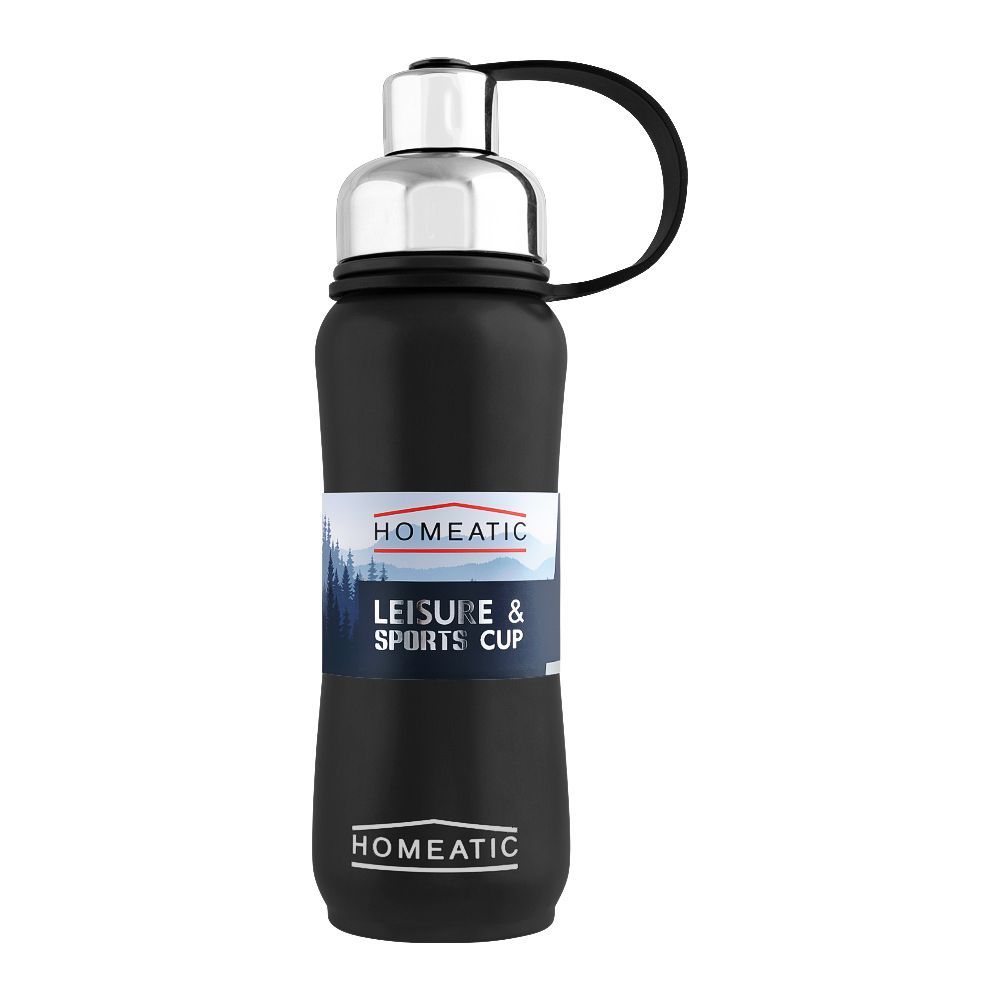 Homeatic Steel Sports Water Bottle, Black, 500ml, KD-850 - Main Image