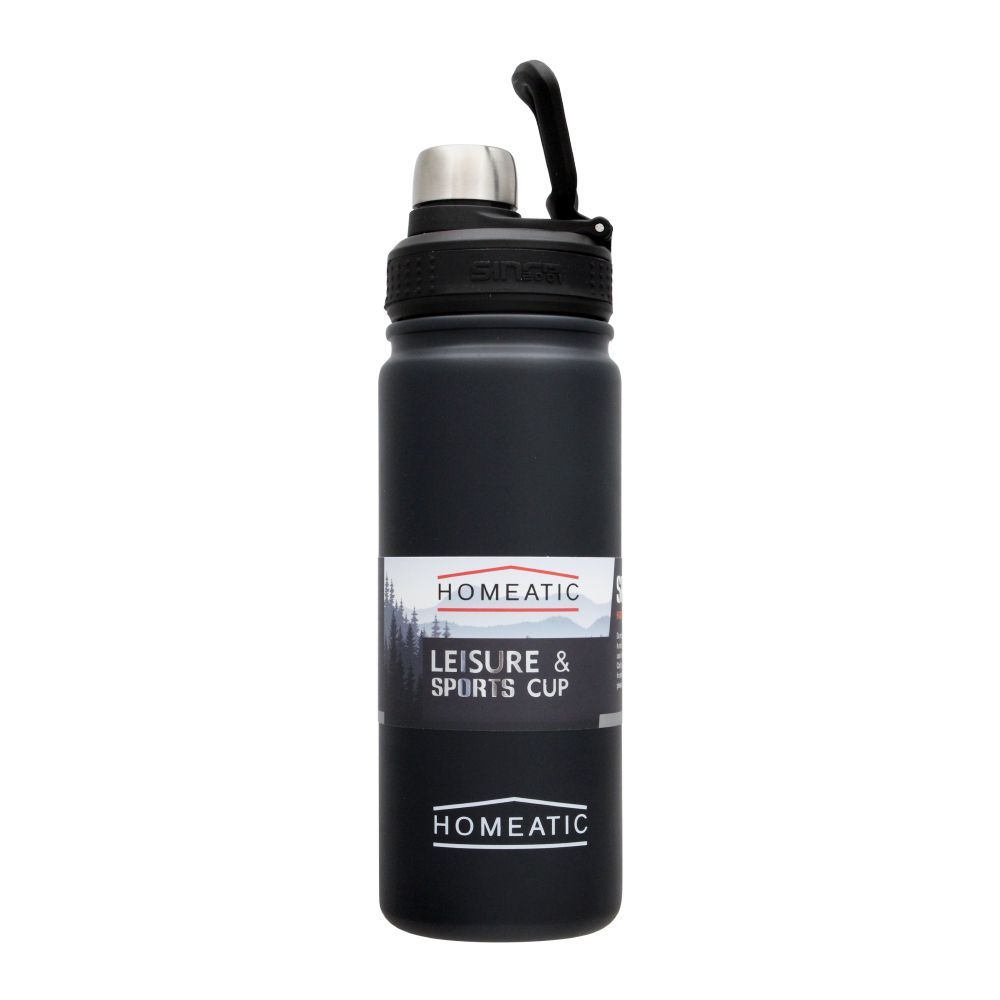 Homeatic Steel Sports Water Bottle, Black, 650ml, KD-859 - Main Image