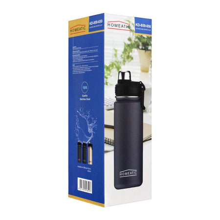 Homeatic Steel Sports Water Bottle, Black, 650ml, KD-859 - Image 2