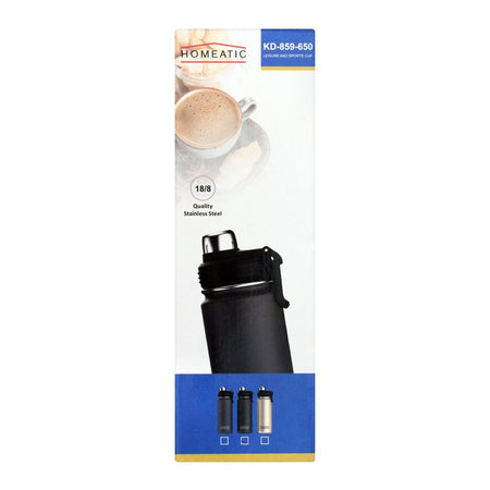 Homeatic Steel Sports Water Bottle, Black, 650ml, KD-859 - Image 3
