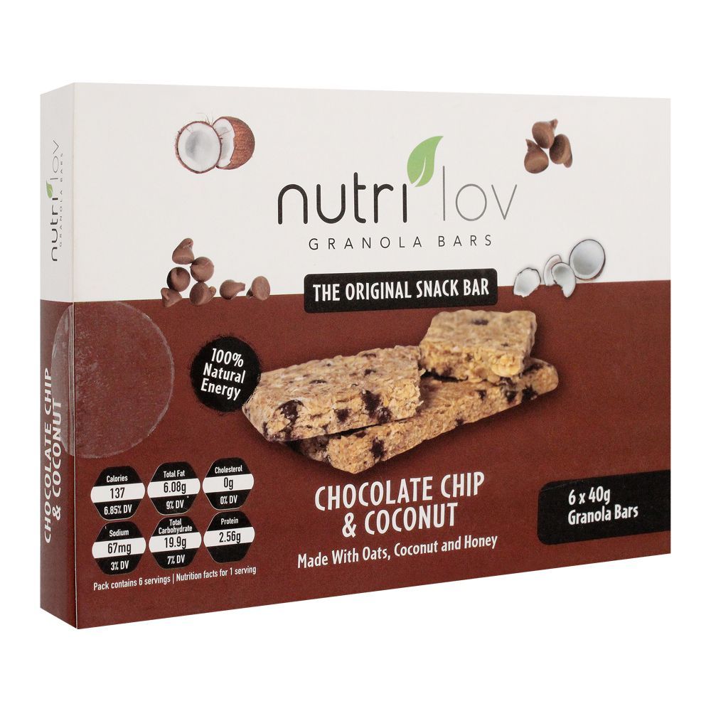 Nutri Lov Granola Bars, Chocolate Chip & Coconut, 6x40g - Main Image