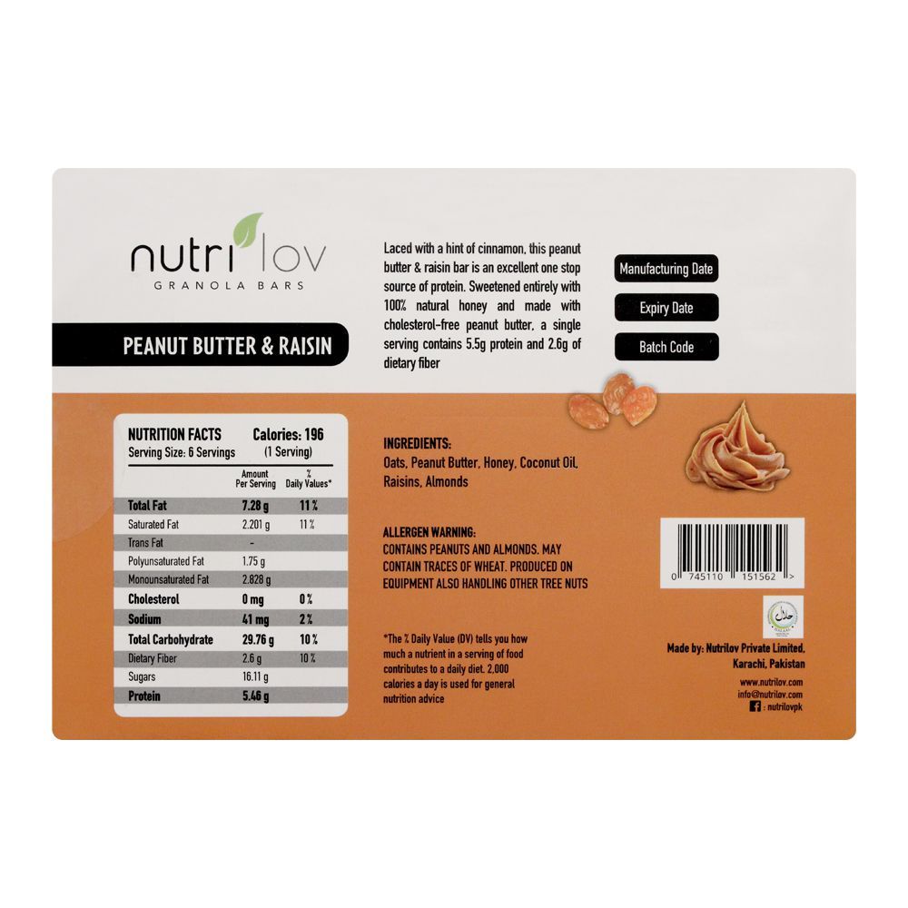 Nutri Lov Granola Bars, Peanut Butter & Raisin, 6x45g - Image 2