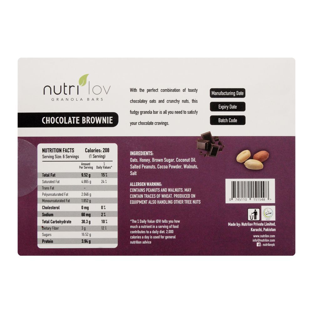 Nutri Lov Granola Bars, Chocolate Brownie, 6x45g - Image 2