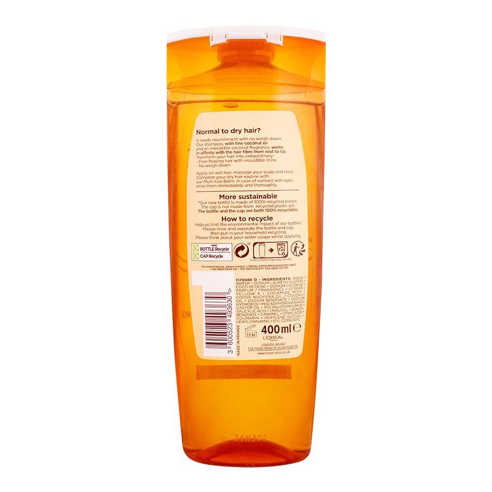 L'Oreal Paris Elvive Extraordinary Oil Coco Weightless Nourishing Shampoo, For Normal To Dry Hair, 400ml - Image 2