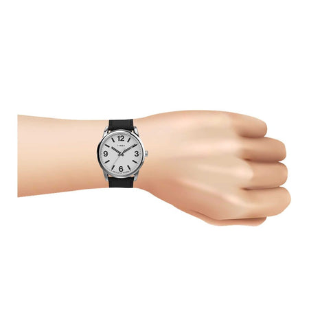 Timex Men's Chrome Round Dial With White Background & Textured Black Strap Analog Watch, TW2U71700 - Image 2