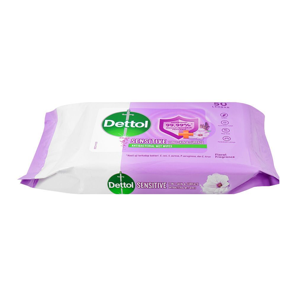 Dettol Sensitive 2-In-1 Skin & Surface Antibacterial Wet Wipes, 50-Pack - Image 2