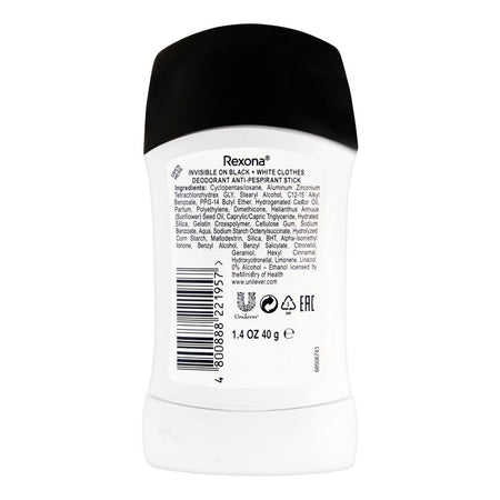 Rexona Motion Sense Invisible On Black + White Clothes Deodorant Stick, 40g - Image 2