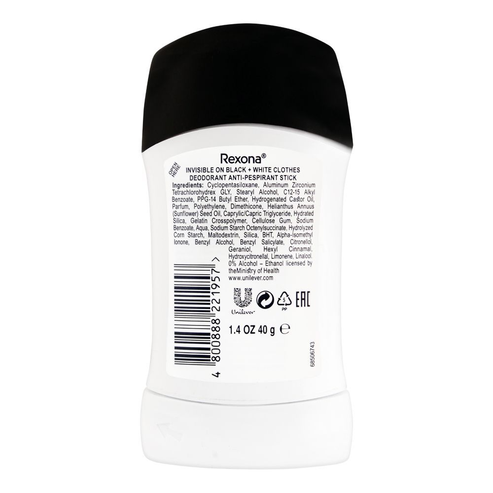 Rexona Motion Sense Invisible On Black + White Clothes Deodorant Stick, 40g - Image 2