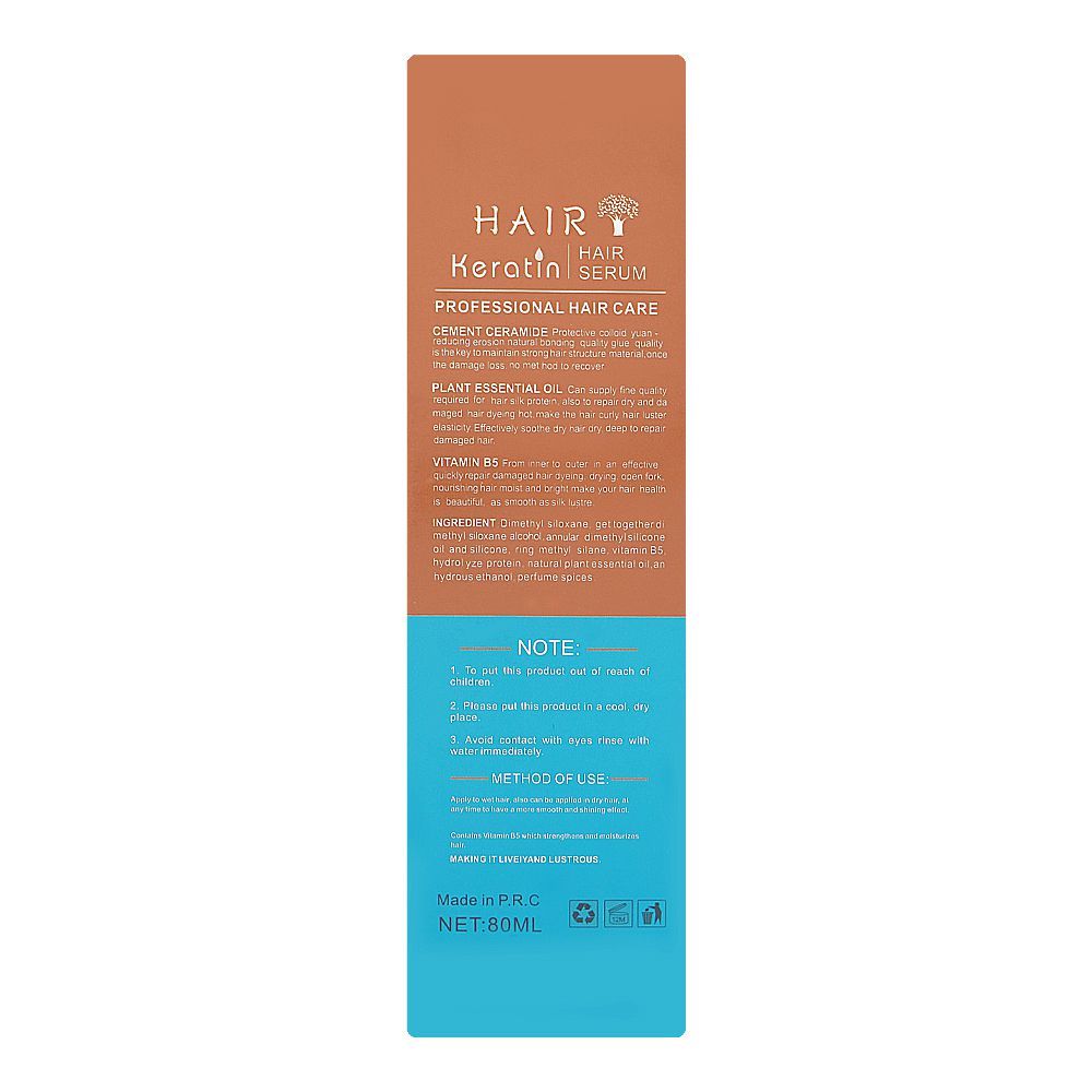 Keratin Nutrition Keratin Moisturizing & Smooth Hair Serum, Vitamin B5, Cement Ceramide, For Damaged Hair, 80ml - Image 3