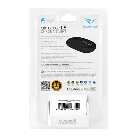 Alcatroz Airmouse L6 Chroma Silent Rechargeable Wireless Mouse, Black - Image 3