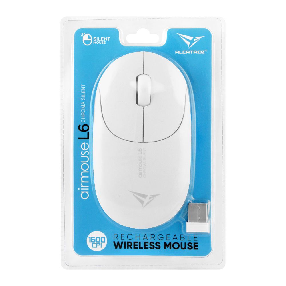 Alcatroz Airmouse L6 Chroma Silent Rechargeable Wireless Mouse, White - Image 2