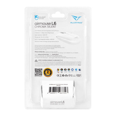 Alcatroz Airmouse L6 Chroma Silent Rechargeable Wireless Mouse, White - Image 3