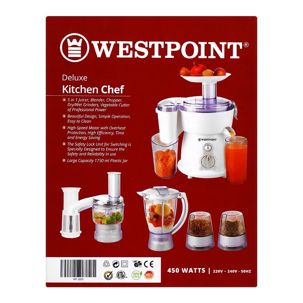 West Point Deluxe 5 In 1 Food Processor, WF-2805 - Image 4