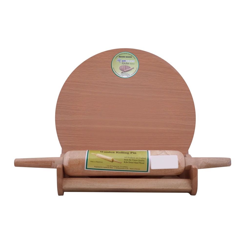 Amwares Mango Wood Round Board+Pin Roller With Stand LF.W, 11 Inches, 006003 - Main Image