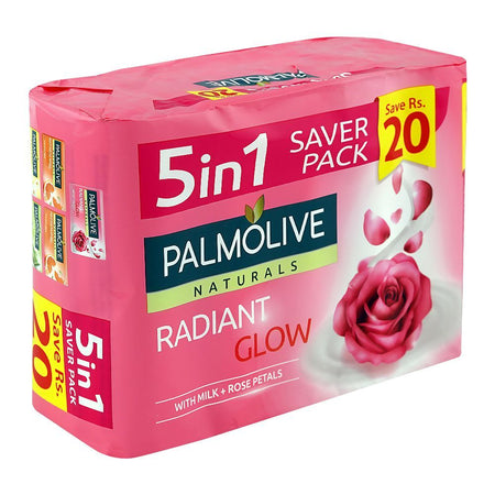 Palmolive Naturals Radiant Glow Milk & Rose Soap, 5 x 130g, 5-In-1 Saver Pack - Image 2