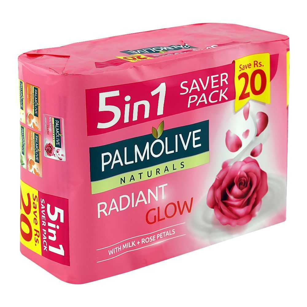 Palmolive Naturals Radiant Glow Milk & Rose Soap, 5 x 130g, 5-In-1 Saver Pack - Image 2