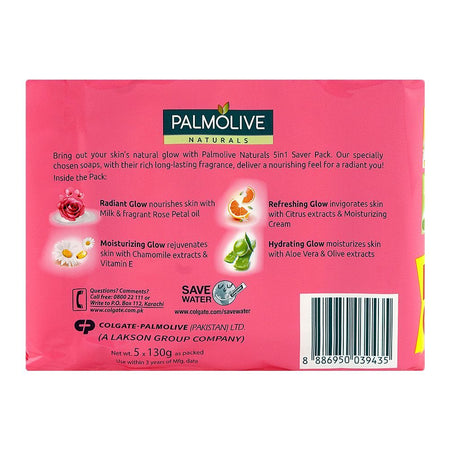 Palmolive Naturals Radiant Glow Milk & Rose Soap, 5 x 130g, 5-In-1 Saver Pack - Image 5
