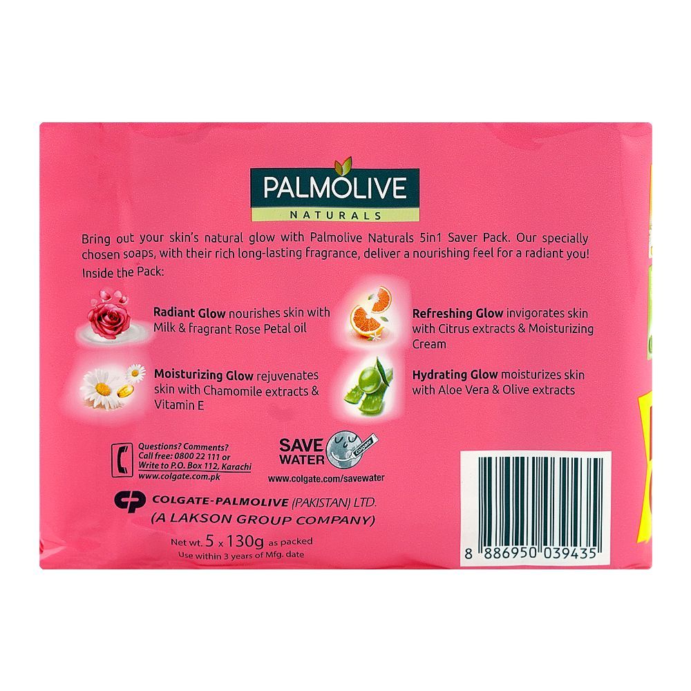 Palmolive Naturals Radiant Glow Milk & Rose Soap, 5 x 130g, 5-In-1 Saver Pack - Image 5