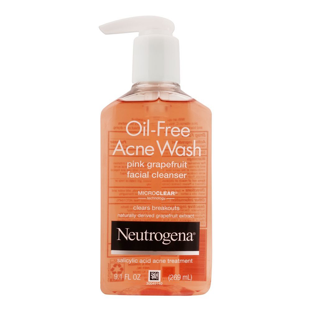 Neutrogena Oil-Free Micro Clear Acne Wash Pink Grapefruit Facial Cleanser, 269ml - Main Image