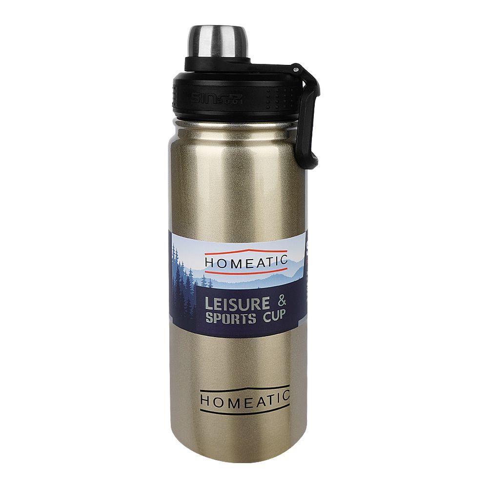 Homeatic Stainless Steel Water Bottle, Leisure & Sports Fashion Cup, 650ml, Golden, KD-859 - Main Image