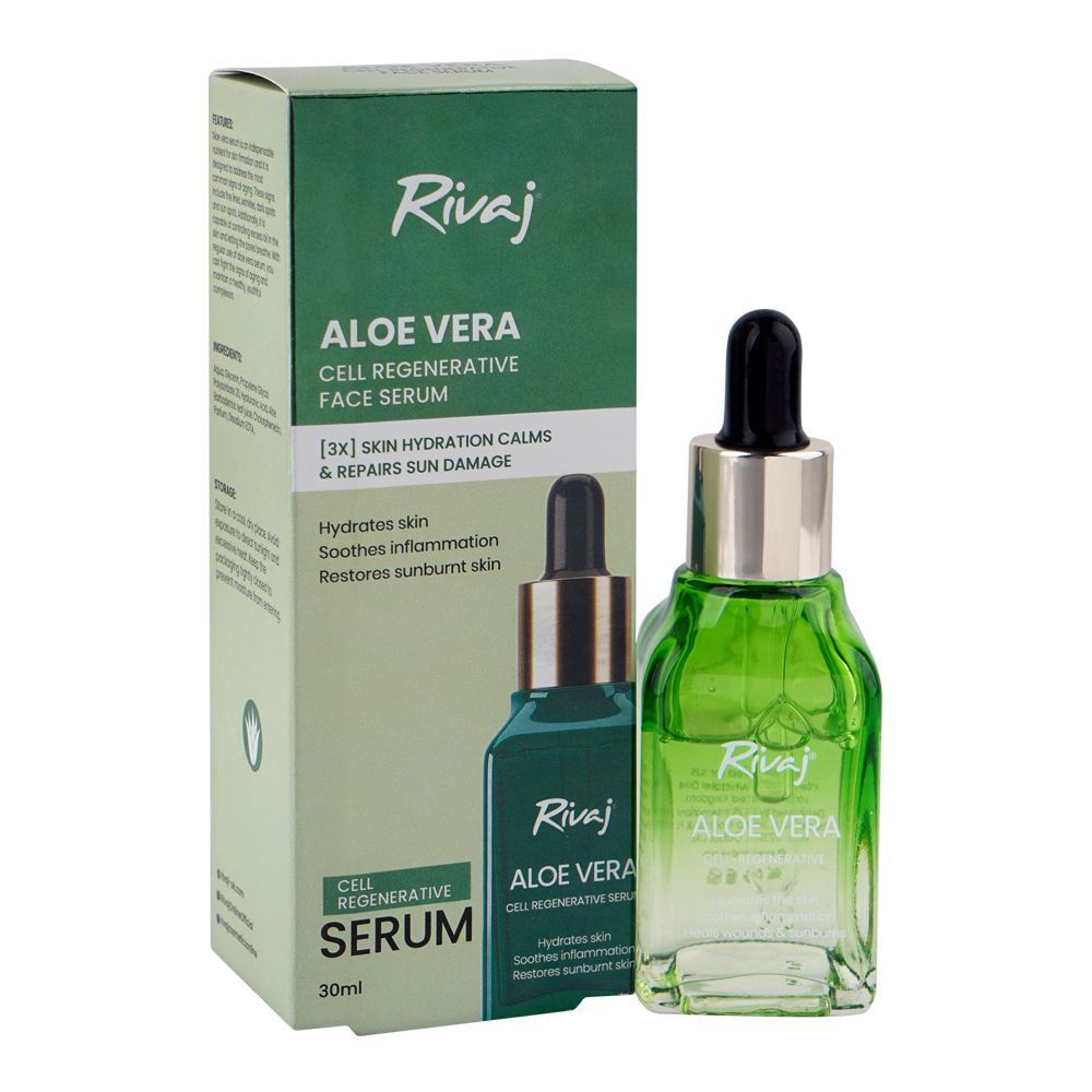Rivaj UK Aloe Vera Cell-Regenerative Face Serum, Hyaluronic Acid, Glycerin, For Dark Spots & Wrinkles, 30ml - Main Image