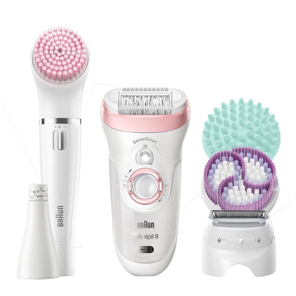 Braun Silk Epil 9 Beauty Set + Face Spa With Shaver & Facial Cleansing Brush, White/Pink, SES9985 - Main Image