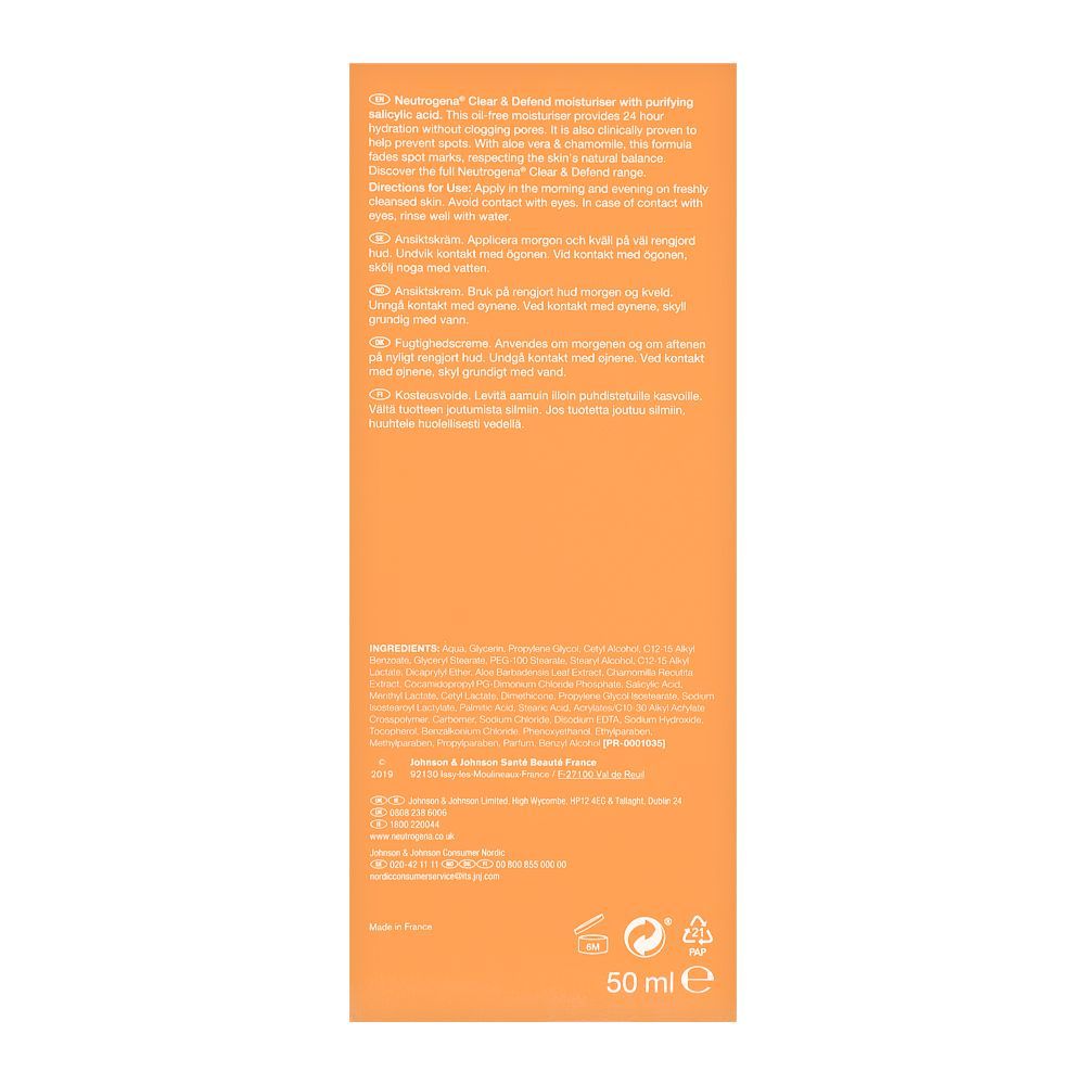 Neutrogena Clear & Defend Clinically Proven Oil-Free Moisturiser, For Spot-Prone Skin, 50ml - Image 2