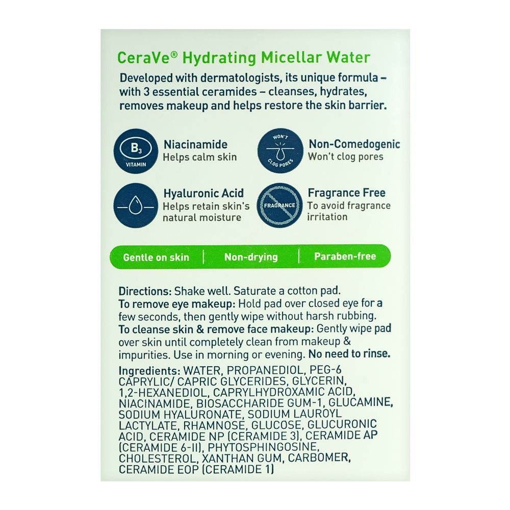 CeraVe Hydrating Micellar Water Ultra Gentle Cleanser, 296ml - Image 3
