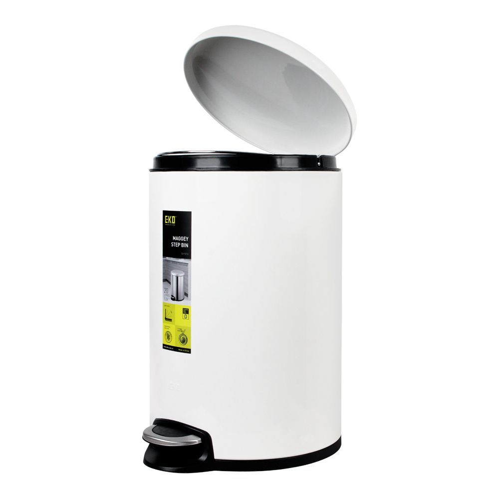 EKO Maggey Step Dustbin, 12 Liters, White, EK9213-12L - Main Image