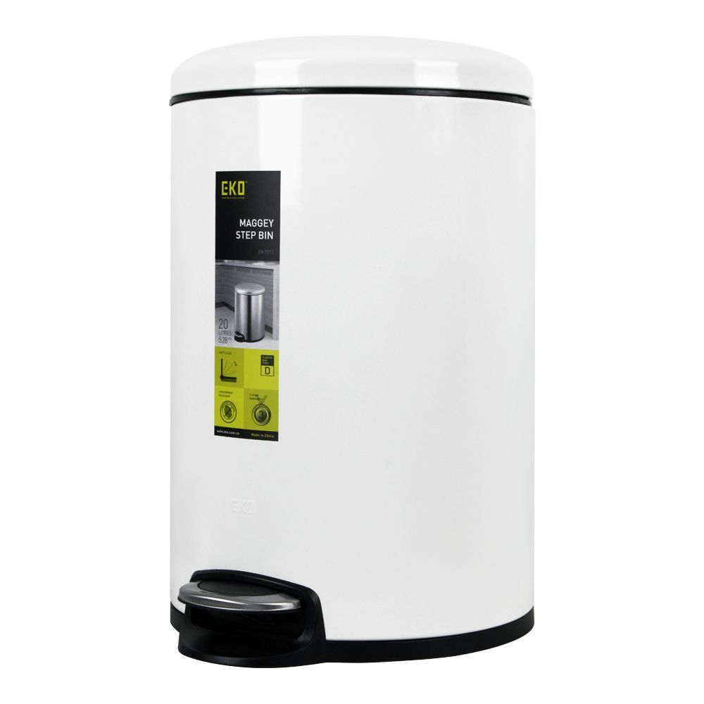EKO Maggey Step Dustbin, 12 Liters, White, EK9213-12L - Image 2