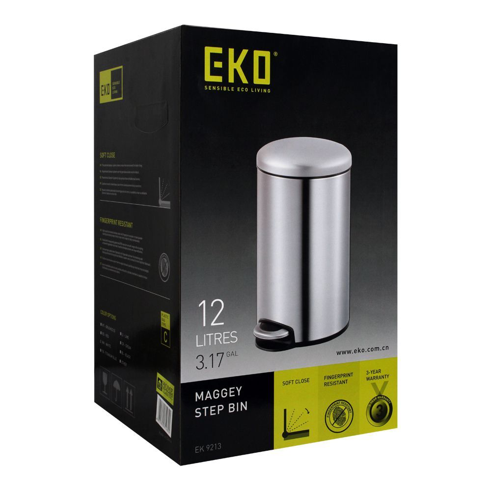 EKO Maggey Step Dustbin, 12 Liters, White, EK9213-12L - Image 4